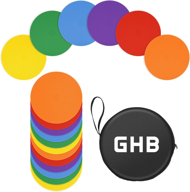 GHB 4" or 9" Poly Spot Markers Agility Dot for Gym/PE Training, Dance,12 Pcs Round Multiple Color Size Rubber Non-Slip Spot Marker for Games, Floor Dots and Sport Activities (9 Inch 12Pcs) - Image 1